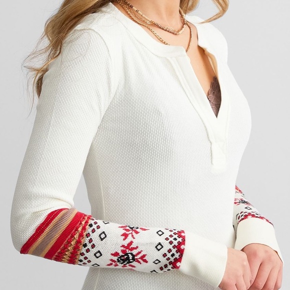 Free People Mikah Notch Neck Top in Cream Combo - Picture 3 of 5